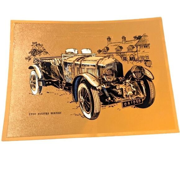 1928 Bentley Gold Foil Metallic Framed Vintage Etching art print - Picture 1 of 8
